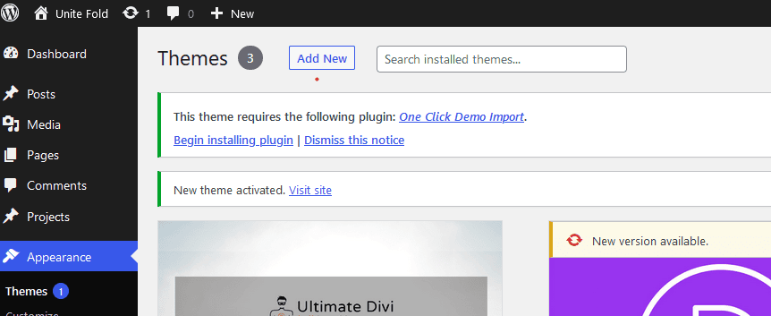 Activate Divi Scroll child theme